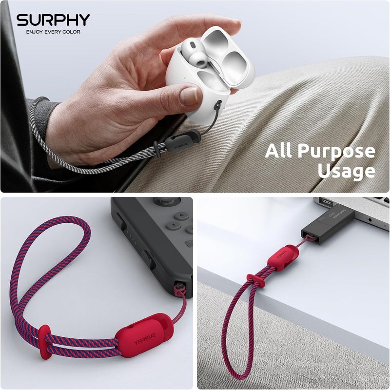 SURPHY 2 Pack Phone Lanyard for Cellphone Case, Phone Wrist Strap for Case, Cellphone Strap with 2-Color Braided, Charm Wrist Lanyard for Women and Men, Cellphone Wrist Lanyard for Women, Red & Black - Image 5
